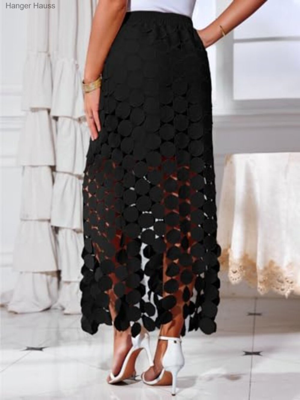 Hollow Out Maxi Skirt High Waisted Boho Fringe Hem Long - Picture 3 of 7